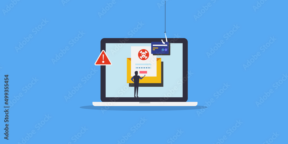 Poster email phishing attack by hacker, cyber security, illegal access on private and financial data, digit