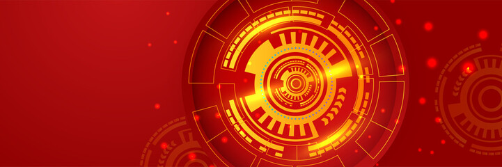 Futuristic technology digital abstract red colorful design banner. Abstract red banner background with particles and wave shapes. Vector abstract graphic design banner pattern background web template.