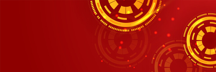 Futuristic technology digital abstract red colorful design banner. Abstract red banner background with particles and wave shapes. Vector abstract graphic design banner pattern background web template.