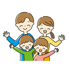 笑顔の4人家族のイラスト（上半身）