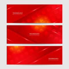 Futuristic technology digital abstract red colorful design banner. Abstract red banner background with particles and wave shapes. Vector abstract graphic design banner pattern background web template.