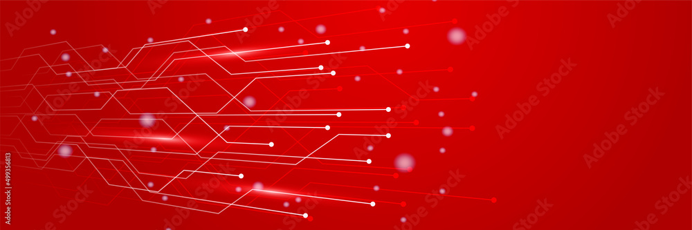 Wall mural abstract red futuristic technology network science ai hi tech banner background. vector abstract gra