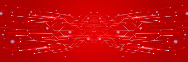 Abstract red futuristic technology network science AI hi tech banner background. Vector abstract graphic design banner pattern background web template.