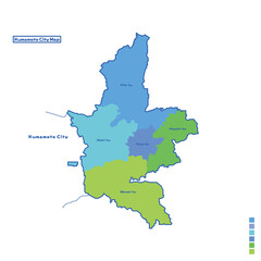 熊本市行政区・熊本市地図 雨の日カラーで色分けしてみた（英語版）