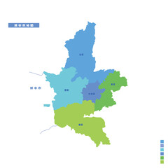 Fototapeta premium 熊本市行政区・熊本市地図 雨の日カラーで色分けしてみた