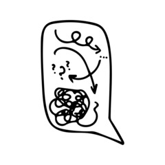 Confused messed up thoughts bubble line art icon. Depressed mental state before therapy, add or alzheimer concept