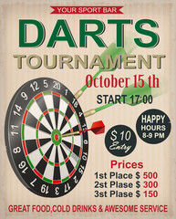 Darts tournament retro poster. 
