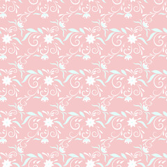 Seamless pattern for wallpaper or fabric. Floral elements on a pink background.