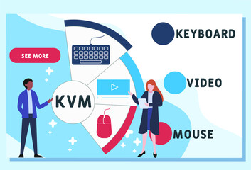 KVM - Keyboard Video and Mouse acronym. business concept background.  vector illustration concept with keywords and icons. lettering illustration with icons for web banner, flyer, landing pag