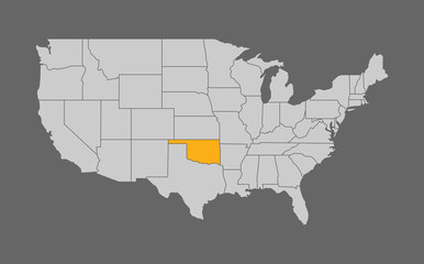 Obraz premium Map of the United States with Oklahoma highlight