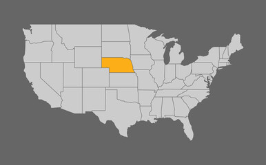 Map of the United States with Nebraska highlight