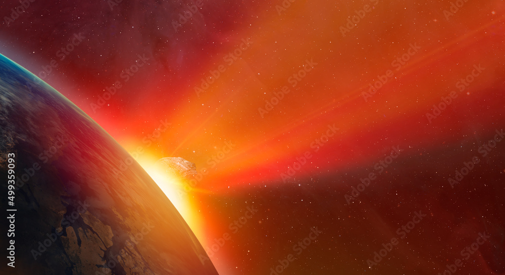 Poster attack of the asteroid (meteor) on the earth 