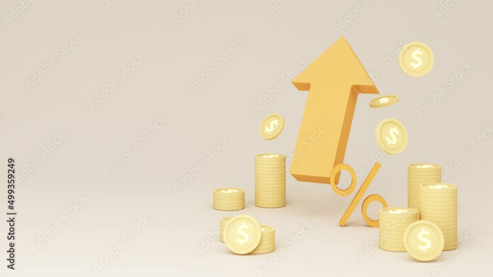 Poster big arrow symbol higher interest rates on deposits and digital money in the concept of financial sta