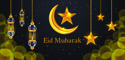 Obraz na płótnie Canvas Ramadan Karim eid Mubarak luxury Islamic greeting background with golden lantern and stars