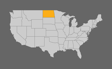 Map of United States with North Dakota highlight