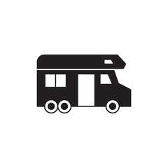 Camper car, camping car icon in black flat glyph, filled style isolated on white background