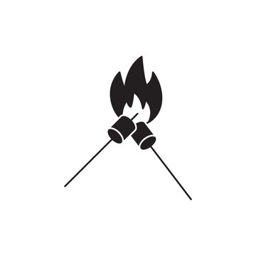 recommend clip art: Burning marshmallow icon in black flat glyph, filled style isolated on white background