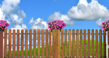 Fototapeta premium white fence and blue sky