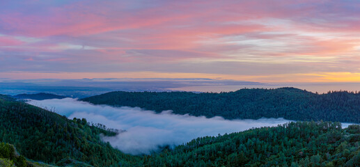 Fototapeta na wymiar Sunset high above Monterey Bay from Santa Cruz Mountains