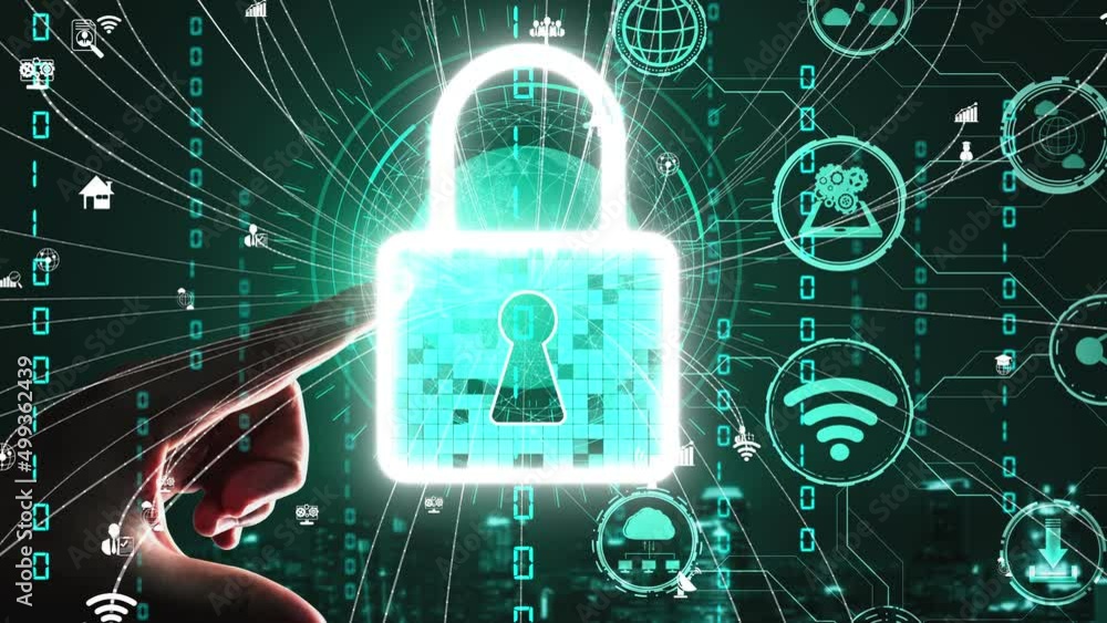 Poster cyber security encryption technology to protect data privacy conceptual . 3d render computer graphic