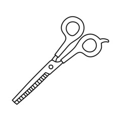 Scissors. Hairdressing equipment line sketch. Professional hair dresser tool. Hand drawn doodle icon. Vector illustration. Barber symbol