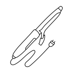 Hair curler. Hairdressing equipment line sketch. Professional tool. Hand drawn doodle icon. Vector illustration. Barber symbol