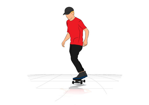 graphics image man cartoon character riding a skateboard or surf skate standing vector illustration