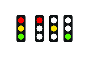 Traffic icon with red, yellow and green signals. Isolated on white background