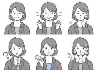 スーツの中年女性の色々な表情