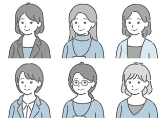 中年女性の斜め向き上半身セット