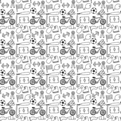 Seamless vector pattern with sports icons. Doodle vector with sport icons on white background. Vintage sport pattern