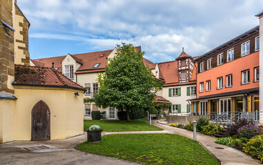 Fototapeta na wymiar Nördlingen, Germany. Buildings near the Spitalkirche