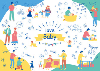 家族の育児　イラスト素材集