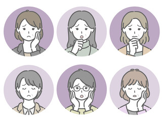 困る中年女性の丸アイコンセット