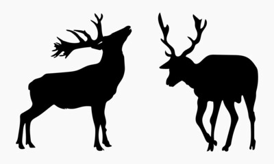 Fototapeta premium Collection of deer silhouettes set on white background