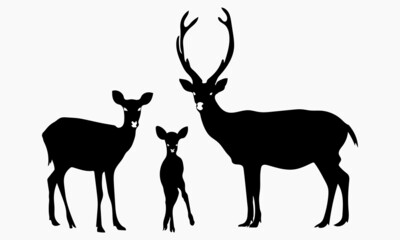 Collection of deer silhouettes set on white background