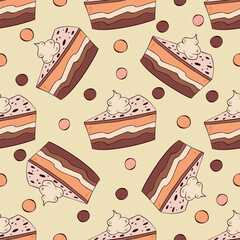 Seamless vector pattern with a piece of cake. EPS10 vector illustration.