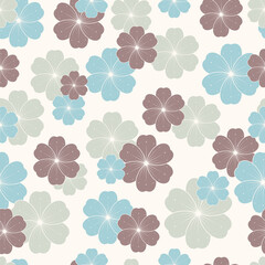 Seamless pattern with abstract flowers. Blue and brown flowers on a beige background. EPS10 vector illustration.