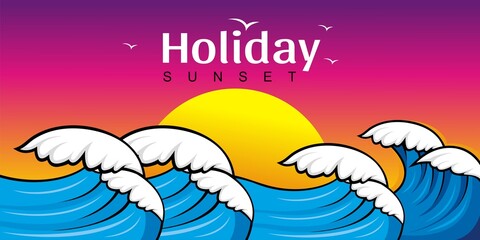 Vector design and illustration of waves and beach atmosphere