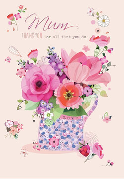 Hand Drawn Mother's Day illustration Vector, Floral Mother's Day Background Drawing Watercolor