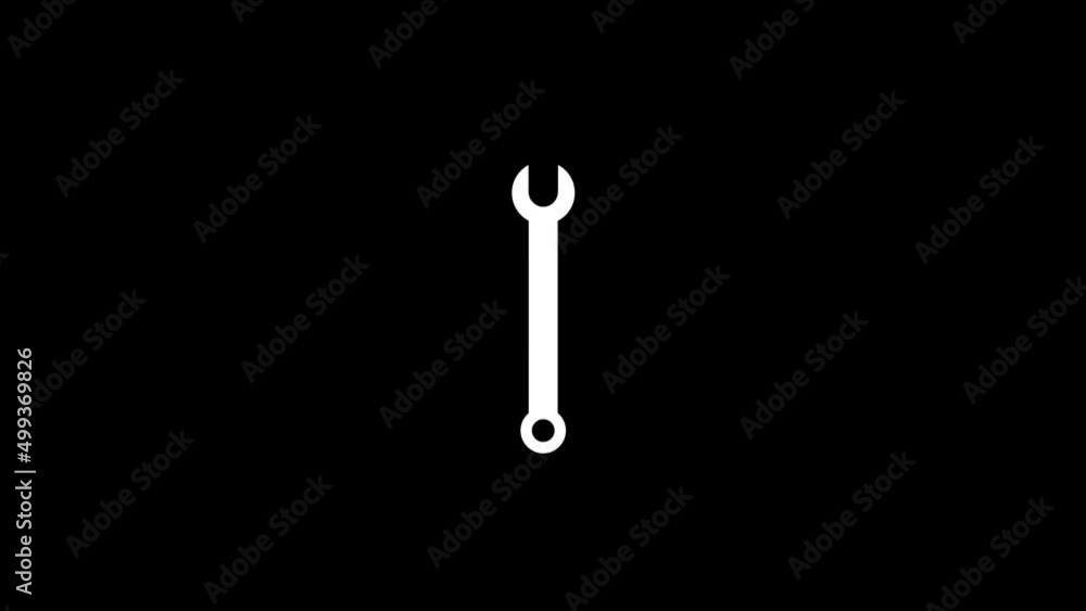 Poster white picture of wrench on a black background. tool wizard. distortion liquid style transition icon 