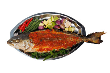 Grilled sea fish with tomato sauce, delicious food