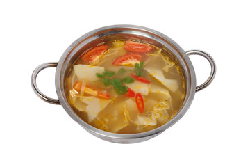 pot of broth to cook Thai hot pot isolated on white background.