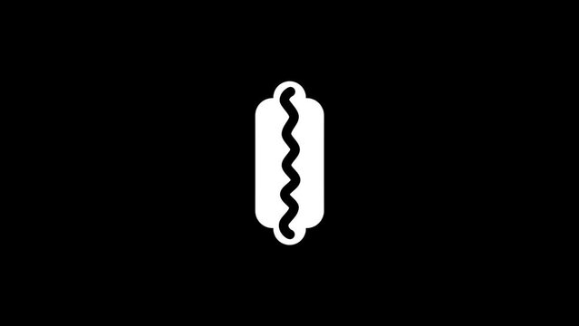 White picture of Hot Dog on a black background. fast food. hot dog with spices and sauces. Distortion liquid style transition icon for your project. 4K video animation for motion graphics and