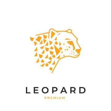 Leopard tiger head illustration logo with yellow geometric pattern