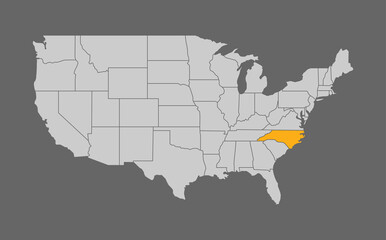 Map of United States with North Carolina highlight