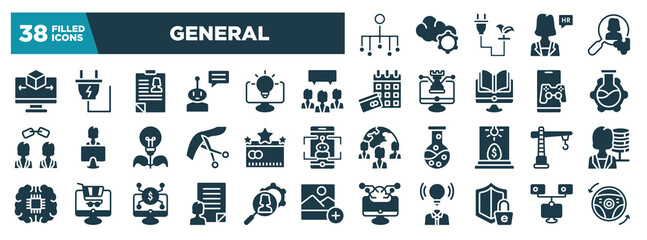 general glyph icons set. editable filled icons such as classification, 3d modeling, group opinion, bioengineering, credit rating, construction crane, agent script, e-privacy vector illustration