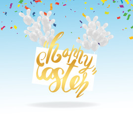 Happy Easter greeting card. Eggs composition on  background.Decorative eggs. Easter greeting card.