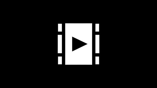 White picture of video file on a black background. display a video file on your computer. Distortion liquid style transition icon for your project. 4K video animation for motion graphics and