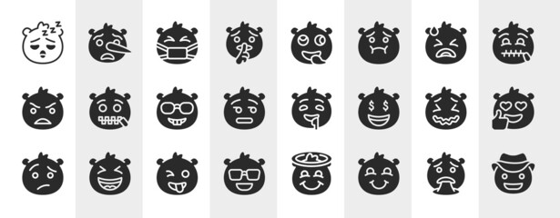 emoji filled icons set. editable glyph icons such as sleeping emoji, shushing emoji, desperate -mouth drool crazy blushing vector.